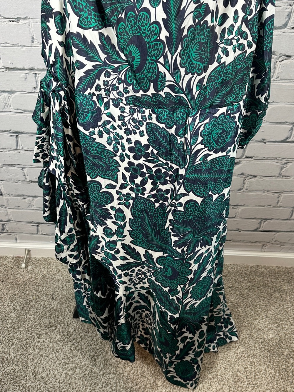 J. Crew Silky One Shoulder Ruffle Hem Dress Size 24 Emerald Navy Floral Formal - Picture 10 of 16